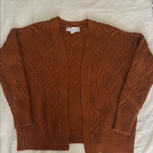 Pink Rose Textured Knit Cardigan in Rust